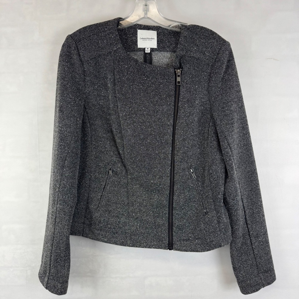 Catherine Malandrino Runway Style Asymmetrical Zip Jacket Medium Marled Gray